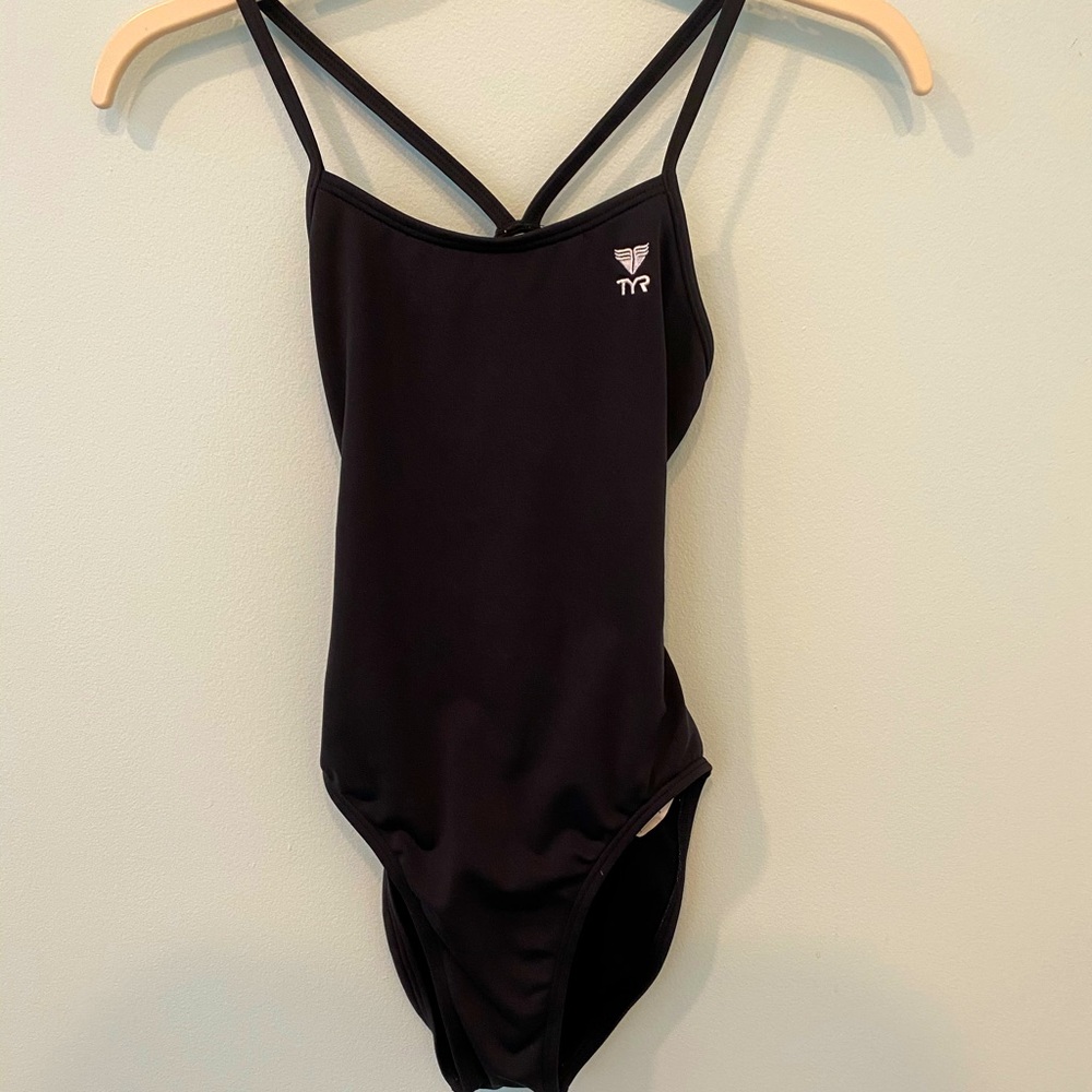 Black TYR one piece bathing suit